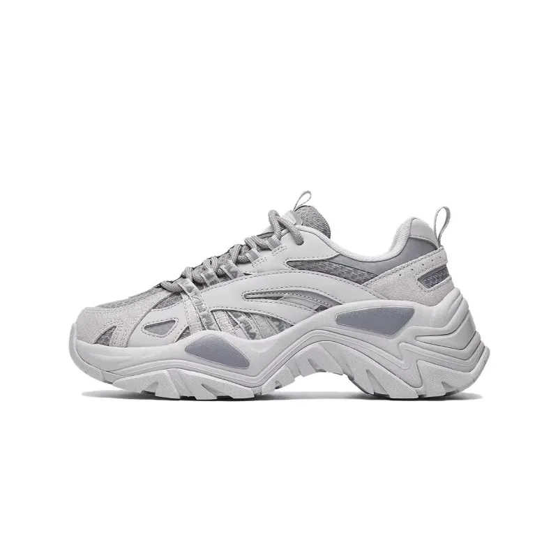 FILA Fishbone Breathable Coverage Moisture Wicking Low Top Chunky Sneakers Unisex Gray-0