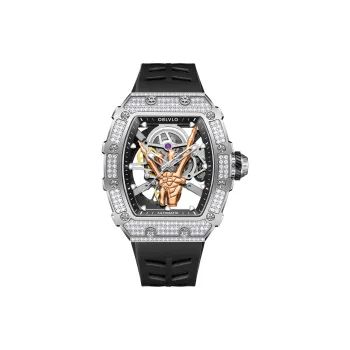 OBLVLO Automatic Mechanical Movement Eco-Friendly Fluoroelastomer Strap Watch Men's Watches Cut-Out Dial