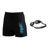 Black Blue Swimming Shorts+Swim Goggles