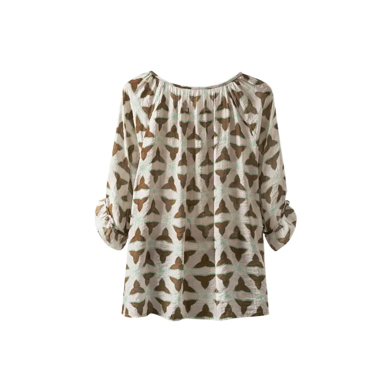 Cypress House Shirt Women's Beige With Green Floral-1