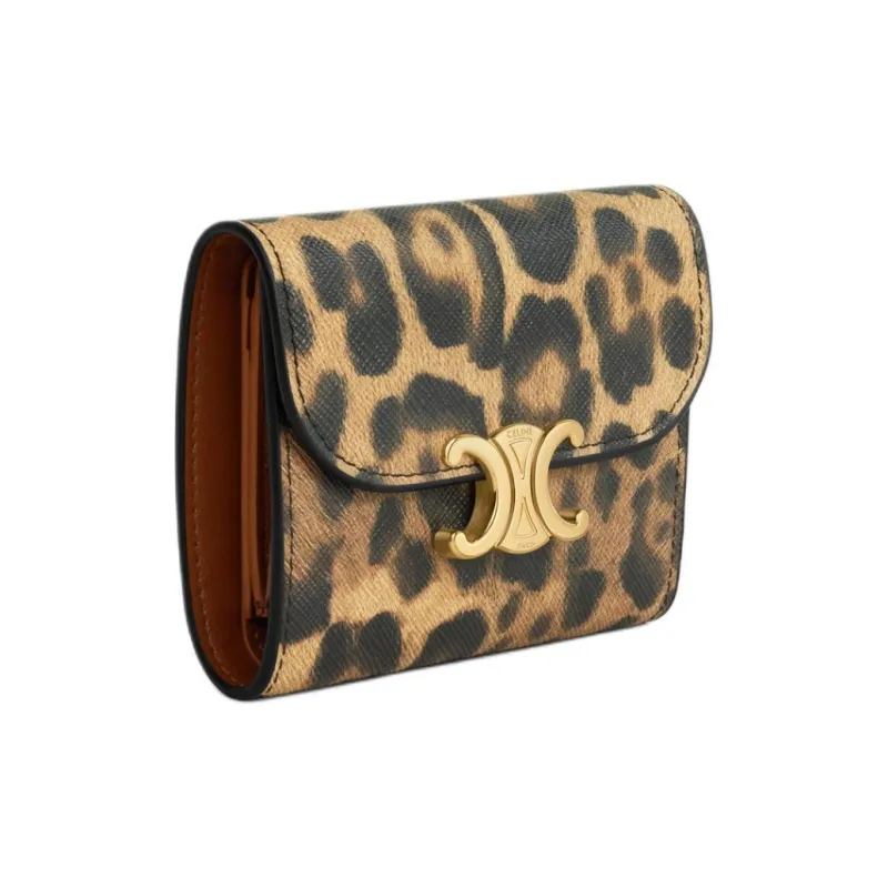 CELINE Triomphe Canvas With Leather Wallet Small Size Women's Leopard Print-1