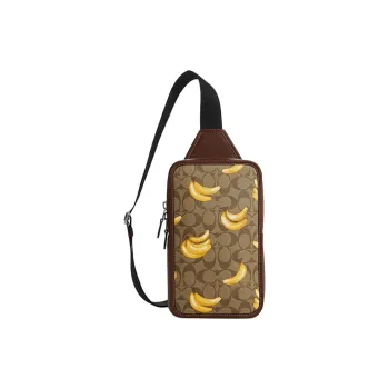 COACH Sullivan Cow Leather Fabric Artificial Leather Fanny Pack Sling Bags Small Size Unisex Brown