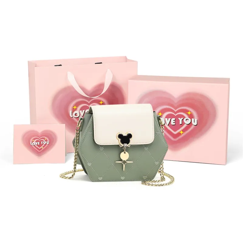 COMELY Cow Leather Shoulder Bag Chain Commute Bag Crossbody Bag Regular Women's White Green-7
