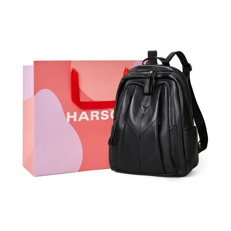 HARSON Cow Leather Backpack Tubas Women's Extreme Night Black-0