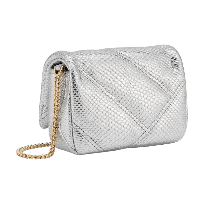 BVLGARI Serpenti Cabochon Water Snake Skin Shoulder Bag Crossbody Bag Mini Women's Silver-1