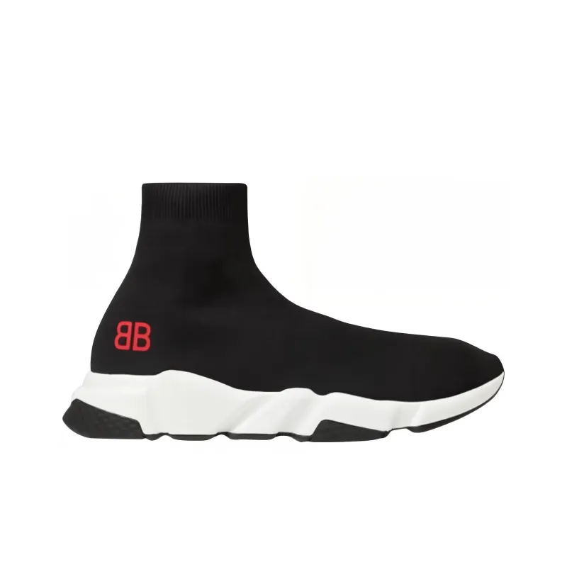 Balenciaga Speed Sneakers 'Black Knit With Red Bb Logo'-1