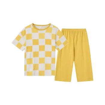 MADALLO Pajama Set Women's Yellow White Plaid