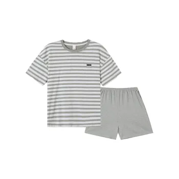 MADALLO Pajama Set Women's Gray White Stripes