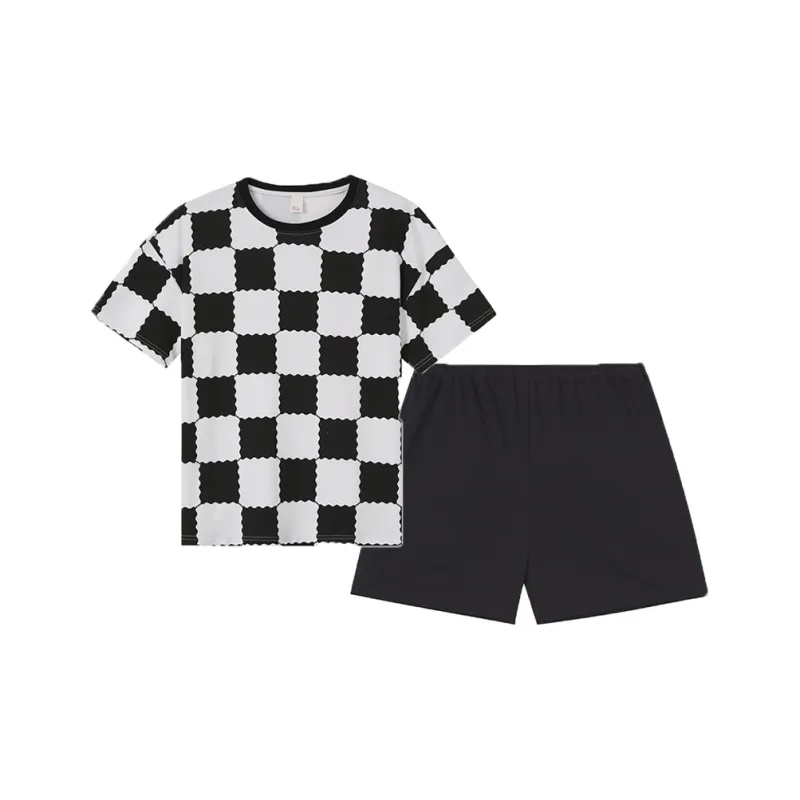 MADALLO Pajama Set Women's Black White Plaid-0