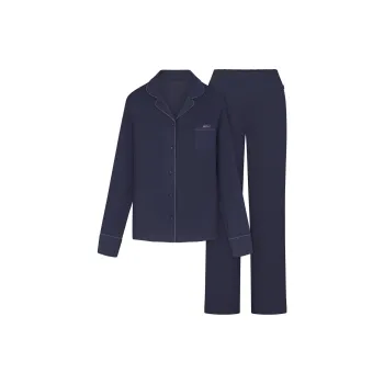 SKIMS SLEEP LONG SLEEVE BUTTON UP SET Pajama Set Women's NAVY/Marine Blue