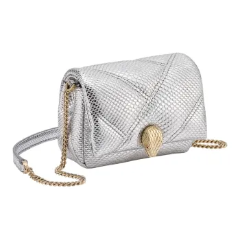 BVLGARI Serpenti Cabochon Water Snake Skin Shoulder Bag Crossbody Bag Mini Women's Silver