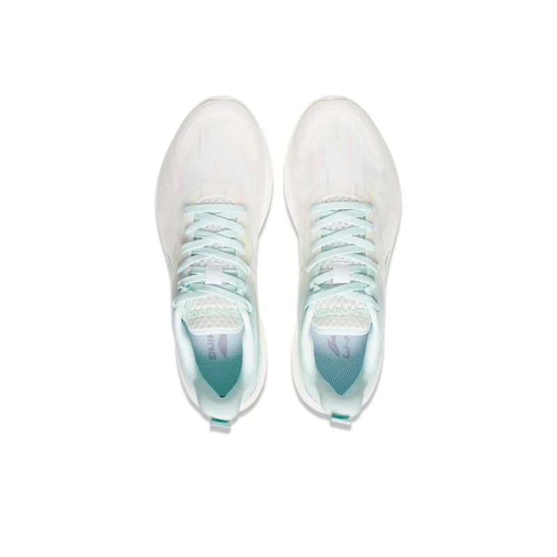 LiNing Qingyi Cushioned Anti Slip Wear Resistant Breathable Lightweight Low Top Running Shoes Women's White Blue-3