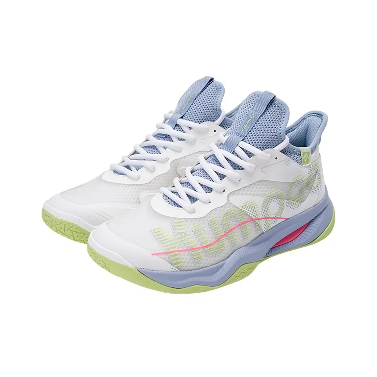 KUMPOO Badminton Shoes Unisex Mid Top White Gray Blue-3
