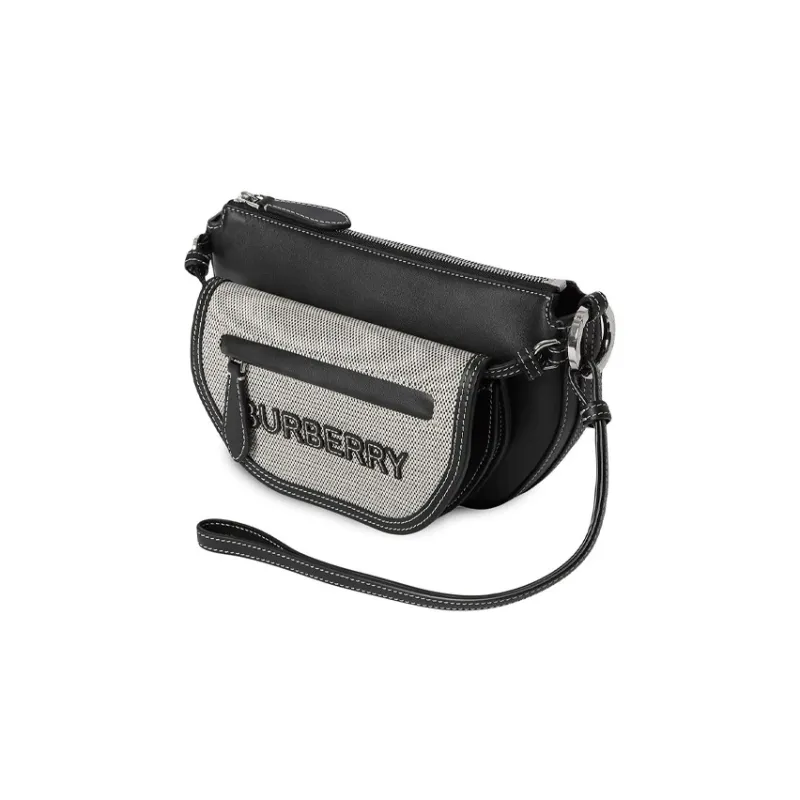 Burberry Olympia Fabric With Leather Handbag Shoulder Bag Regular Unisex Black-1