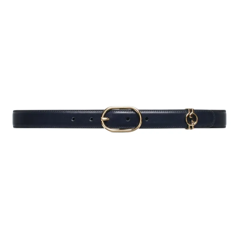 GUCCI Logo Emblem, Pin Buckle Leather Belts Women's Blue Width 2.5CM-0