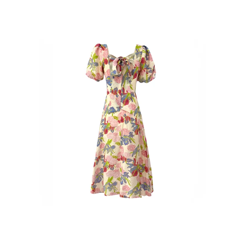 Mu Qingqing Short Sleeved Dresses Women's Tea Nymph Flower-1