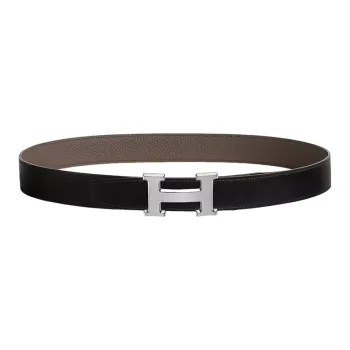 HERMES Calfskin Belt Men's Black/Tin Gray Width  3.2cm