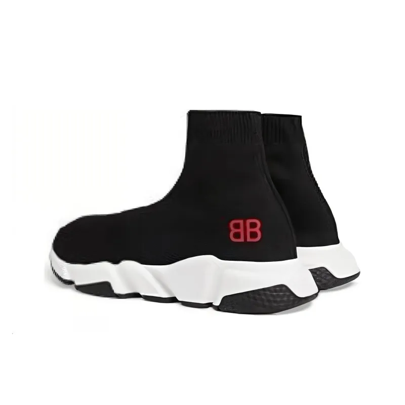 Balenciaga Speed Sneakers 'Black Knit With Red Bb Logo'-2