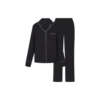 SKIMS SLEEP LONG SLEEVE BUTTON UP SET Pajama Set Women's Onyx Marble Trim/Agate Marble Decoration