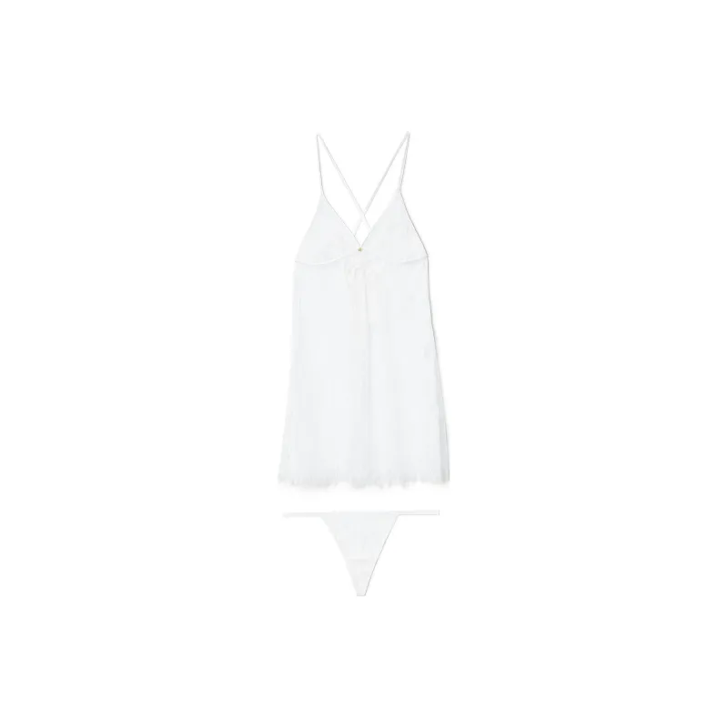 Victoria's Secret ADORE ME Addison Babydoll & Panty Set White Pajama Set Women's White/White-0