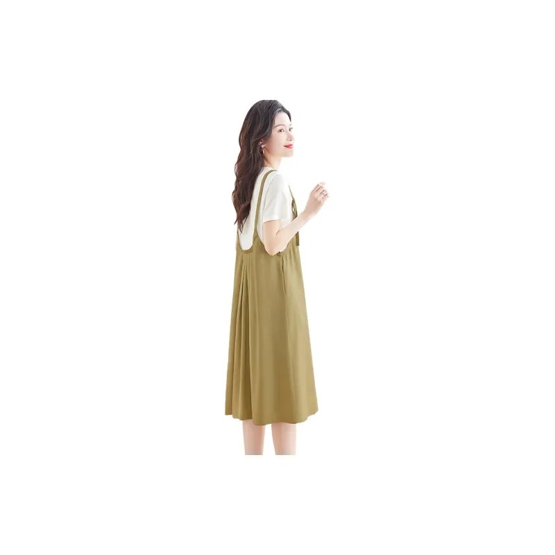 Cypress House Short Sleeved Dress Women's White Top Khaki Bottom-1
