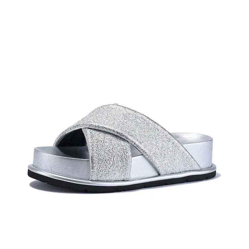BELLALILY Slide Slippers Women's Silver Gold-0