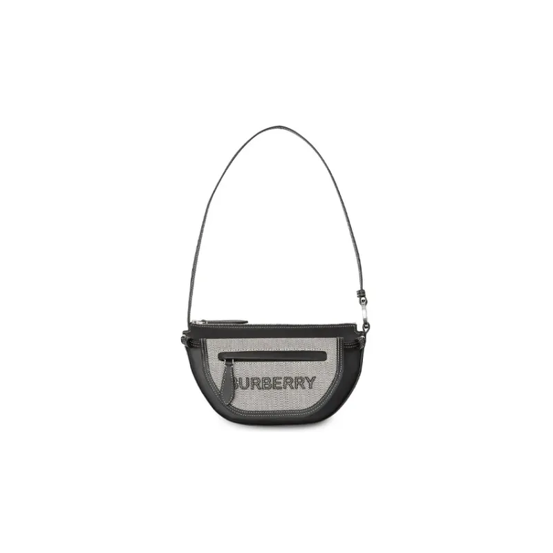 Burberry Olympia Fabric With Leather Handbag Shoulder Bag Regular Unisex Black-3