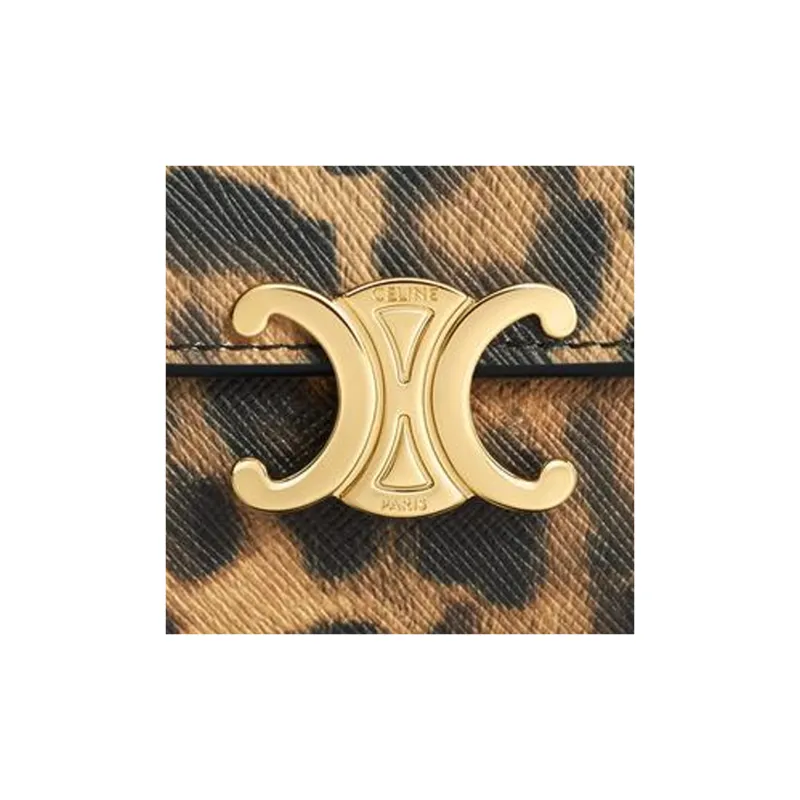 CELINE Triomphe Canvas With Leather Wallet Small Size Women's Leopard Print-4