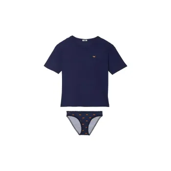 Victoria's Secret PINK COTTON TEE & PANTY SET Midnight Navy Hot Dogs Pajama Set Women's Marine Blue