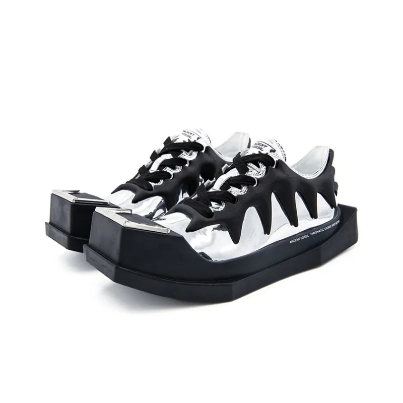 ANCIENT FOSSIL Anti Slip And Wear Resistant Height Increasing Low Top Stylish Skateboarding Shoes Unisex Black Silver-2