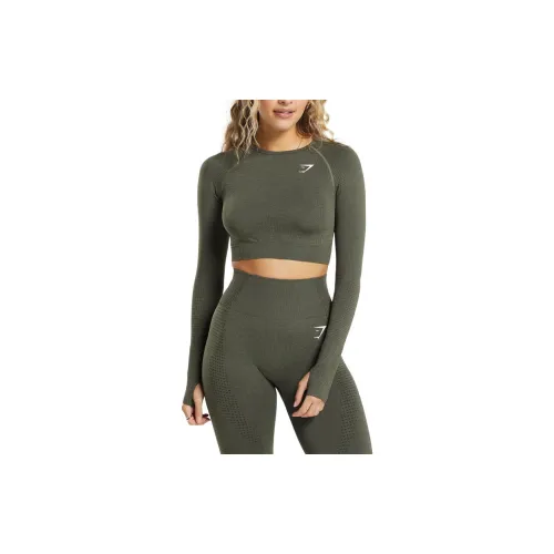 GYMSHARK T-Shirts Women's Basic Green Mudstone Gray