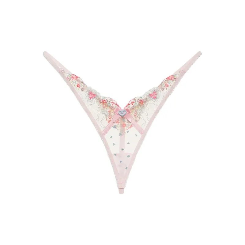 Victoria's Secret FOR LOVE & LEMONS Gabriella Thong Panty / SP Underpants Women's 1 Pack Sweetheart Pink Red-0