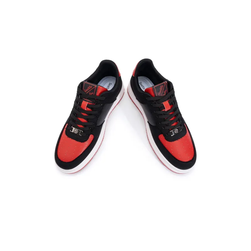 Seattle Palm Anti Slip Wear Resistant Low Top Skateboard Shoes Men's Black Red-4