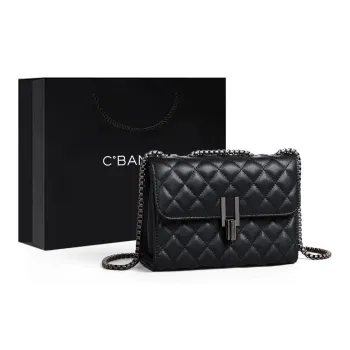 C°BANNER Cow Leather Small Square Bag With Diamond Pattern, Chain Bag, Crossbody Bag Regular Women's Black