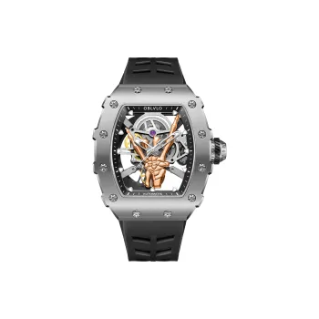 OBLVLO Mechanical Movement Eco-Friendly Fluoroelastomer Strap Watch Men's Watches Cut-Out Dial