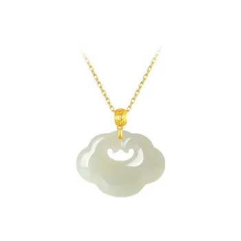 CHINA GOLD Pendant Includes Gold Plated S925 Sterling Silver Chain Green Jade Women's