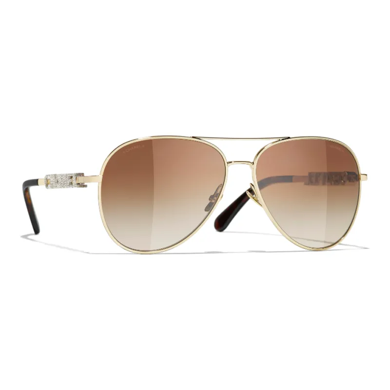 CHANEL Metal Aviator Sunglasses Unisex Gold-1