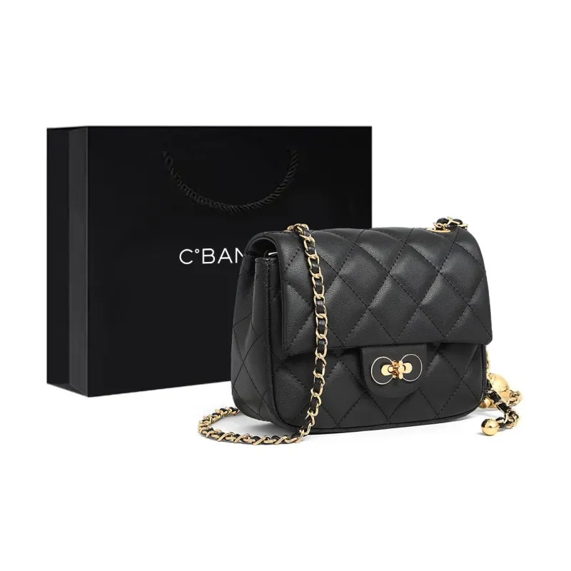 C°BANNER Cow Leather With Synthetic Leather Small Square Bag, Crossbody Bag, Shoulder Bag Women's Ecru/Black-6