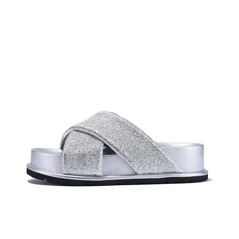 BELLALILY Slide Slippers Women's Silver Gold-1