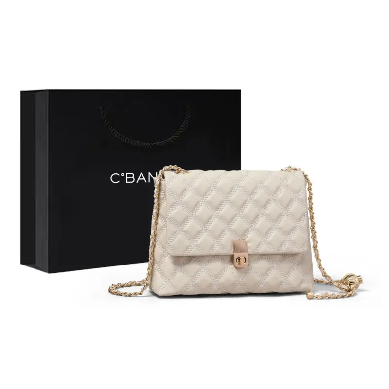 C°BANNER Cow Leather Small Square Bag With Diamond Pattern, Chain Bag, Crossbody Bag Regular Women's Black-15