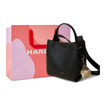 HARSON Top Grain Cow Leather Shoulder Bags Handbags Medium Size Women's Cool Tea/Extreme Night Black