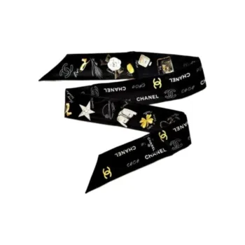 CHANEL Silk Scarves Unisex Black