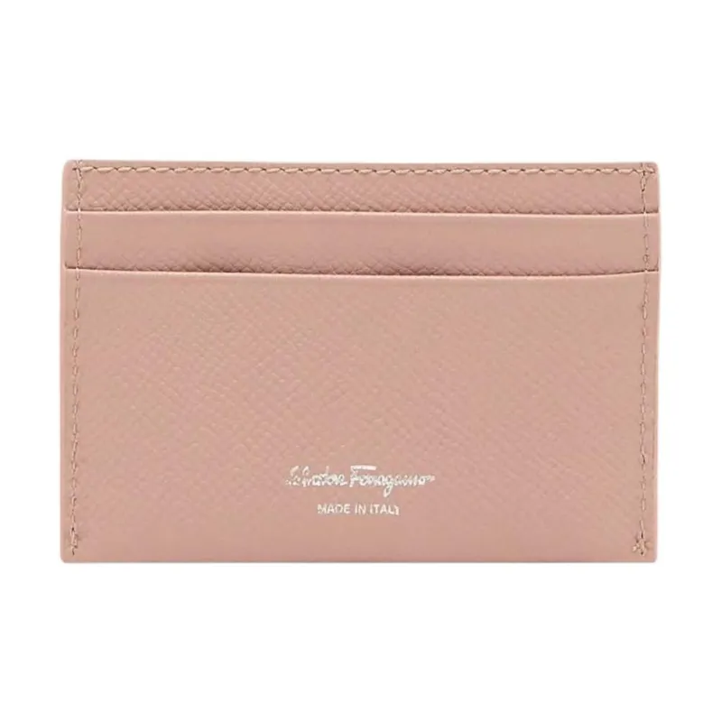 FERRAGAMO GANCINI Stamped Calfskin Card Holder Women's Blush Pink-1