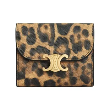 CELINE Triomphe Canvas With Leather Wallet Small Size Women's Leopard Print