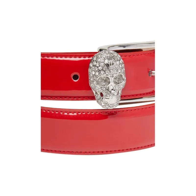 PHILIPP PLEIN Skull Styling Decoration Leather Belts Women's Red --1