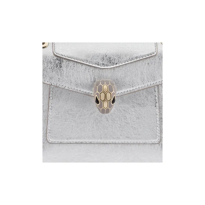 BVLGARI Serpenti Forever Calfskin Crossbody Bag, Shoulder Bag Women's Silver-4