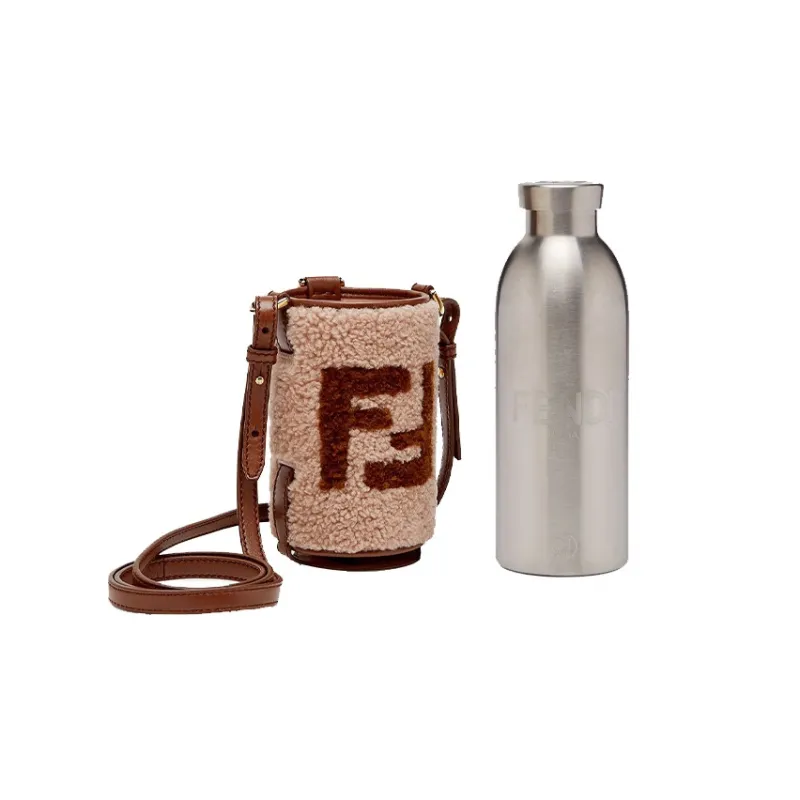 FENDI X 24Bottles® Collaboration Sheepskin Water Bottle Bag Crossbody Bag Unisex Brown Color Blocking Pink-1