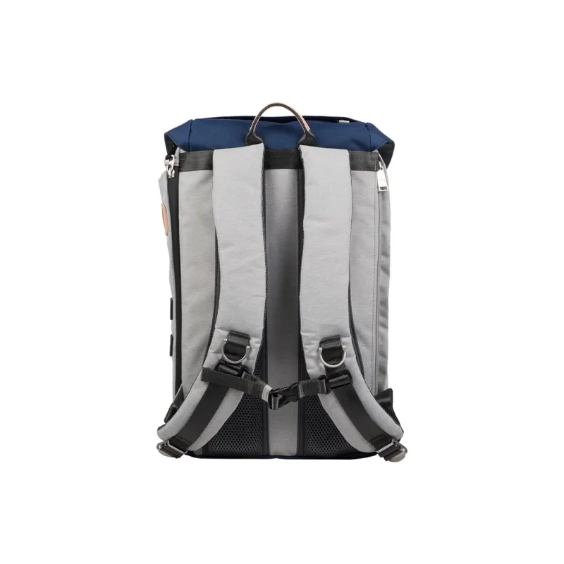 Doughnut Polyester Backpack Small Size Unisex Light Gray With Marine Blue Accents-2