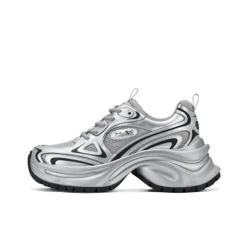 GG CC Mesh Casual Shoes Low Top Breathable Platform Chunky Sneakers Women's Silver