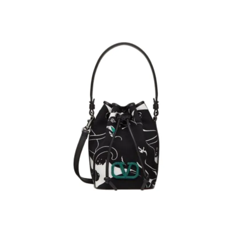 Valentino GARAVANI Canvas Bucket Bags Shoulder Bag Crossbody Bag Handbag Mini Women's Black-0
